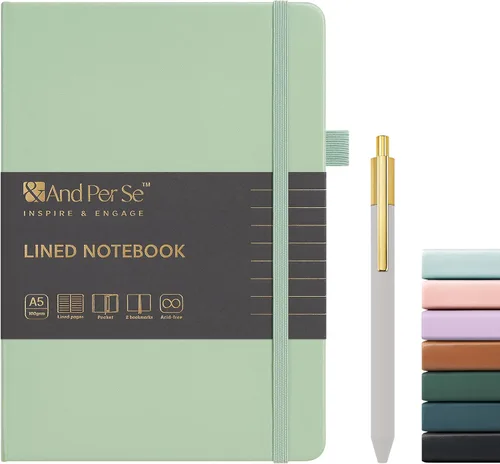 Miniatura 29 de &And Per Se Juego de diario y bolígrafo forrados, cuaderno A5 de tapa dura de cuero con bolígrafo y juego de papelería, 160 páginas de 3.53 oz/m²