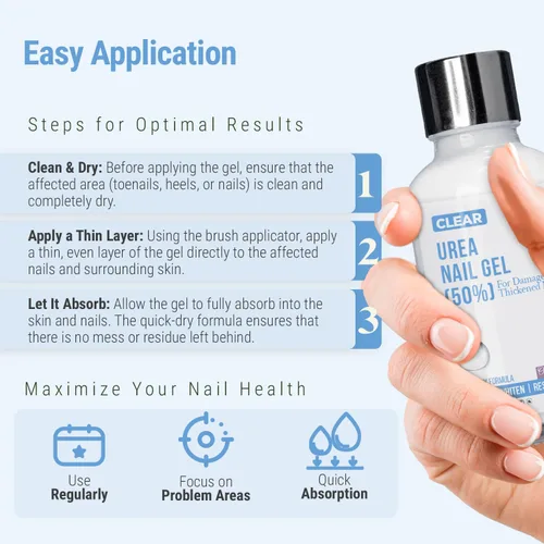 Miniatura 3 de Urea 50% Gel de uñas – Suaviza los callos agrietados del talón y las uñas gruesas de los pies – Repara uñas dañadas, amarillas y decoloradas