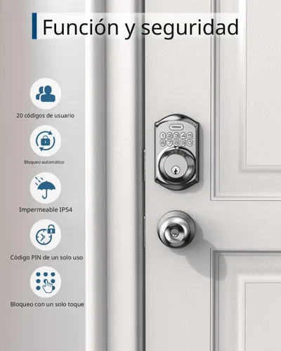 Miniatura 6 de TEEHO TE001 Cerradura de puerta de entrada sin llave con teclado, cerradura inteligente para puerta delantera con 2 llaves, bloqueo automático