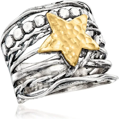 Miniatura 4 de Ross-Simons Anillo multifila de plata de ley y oro amarillo de 14 quilates