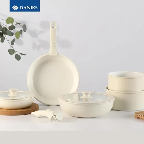 Miniatura 2 de Daniks Ollas y sartenes de cerámica antiadherentes para inducción. Saludables, no tóxicas, asas de silicona extraíbles, aptas para horno
