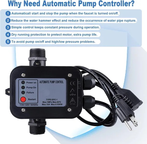 Miniatura 2 de Controlador inteligente de presión de bomba de agua, interruptor electrónico automático, rango de presión ajustable de 1.5-2.5 bar, fácil
