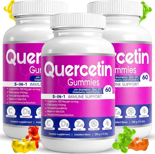 Miniatura 8 de BioVitalica - Gomitas de quercetina con bromelina, vitamina C y zinc y saúco + vitamina D3-5 en 1 apoyo inmunológico - Quercetina de zinc 750 mg