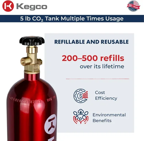 Miniatura 5 de Kegco 3PB5-RED 5 lb. Tanque de aluminio de Co2 con acabado epoxi rojo eléctrico