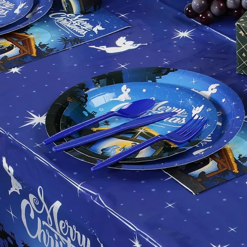 Miniatura 2 de Suministros para fiestas de Navidad, juego de platos y servilletas de Navidad, platos de papel desechables de Jesús para la noche santa de Jesús