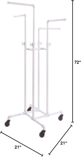 Miniatura 7 de Econoco Pipeline - Perchero de 4 vías, altura ajustable de 48 a 72 pulgadas, perchero con ruedas con 4 brazos, color blanco brillante