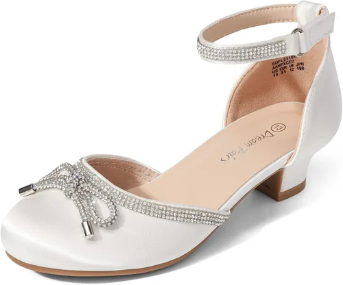 DREAM PAIRS - Zapatos de vestir para niñas, con punta cerrada, tacones bajos, correa al tobillo, para bebé, niña pequeña, niña grande, fiesta, boda,
