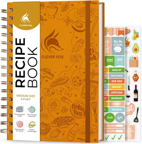 Miniatura 11 de Clever Fox Libro de recetas en espiral, haz tu propio libro de cocina familiar, organizador de cuadernos de recetas en blanco, diario de cocina Negro