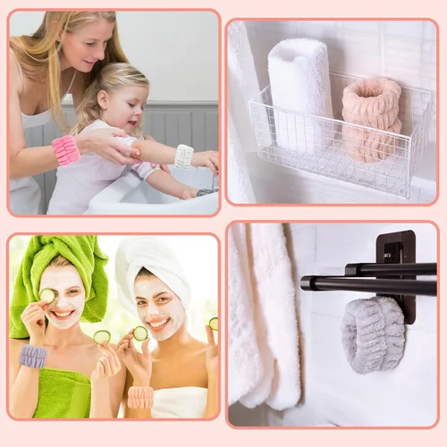 Miniatura 6 de Bandas de toalla de microfibra para spa de muñeca - Muñequeras absorbentes para lavado facial para niñas para evitar que el agua se derrame por