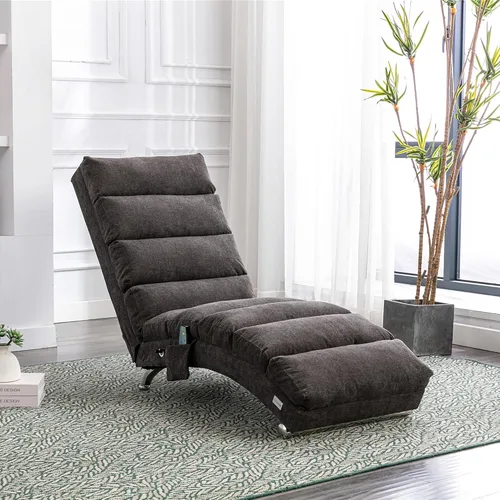 Miniatura 10 de Sillón de masaje, sofá reclinable eléctrico de lino con control remoto, silla tapizada con función de masaje y calor lumbar para oficina o sala