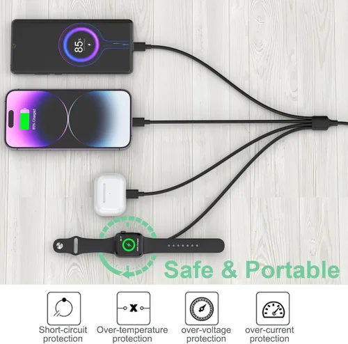 Miniatura 4 de Cargador de viaje 6 en 1 USB A+USB C SmartWatch, cable de carga universal múltiple Lightning*2+adaptador de cable tipo C Combo para iWatch Series
