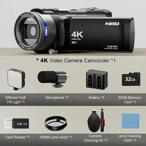 Miniatura 7 de NBD Videocámara de video 4K Ultra 48MP Vlogging Cámara para YouTube, videocámara digital con zoom 16X de 3.0 pulgadas IPS 270° con micrófono, luz