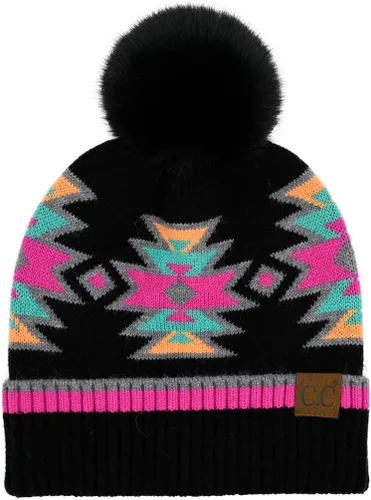 Miniatura 3 de Funky Junque Gorro para mujer, de piel sintética, con pompón, gorro de invierno de punto, cálido, suave, grueso, acanalado, gorro de calavera