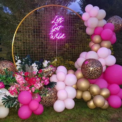 Miniatura 5 de Decoraciones de cumpleaños con estampado de guepardo rosa, 133 piezas de globos dorados con estampado de leopardo rosa intenso, kit de arco