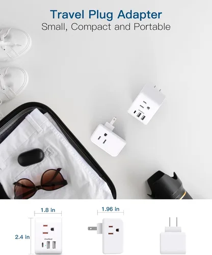 Miniatura 6 de Paquete de 2 adaptadores de enchufe de EE. UU. a Japón, adaptador de enchufe de 2 clavijas a 3 clavijas con 3 salidas de CA, 3 puertos USB