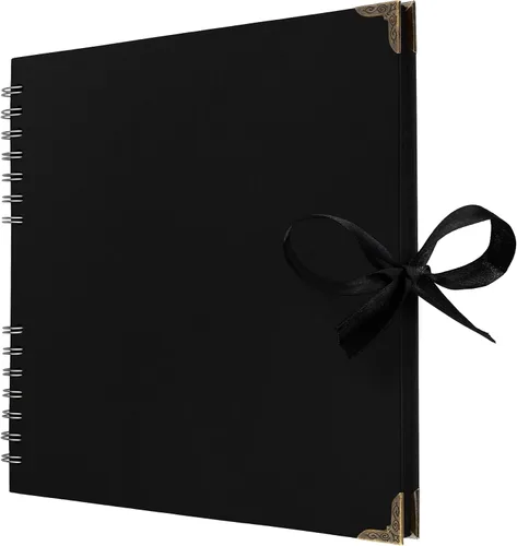 Miniatura 9 de Bstorify Álbum de recortes de 10 x 10 pulgadas, 70 páginas, protectores de esquina de papel kraft grueso azul, cierre de cinta, ideal para tus