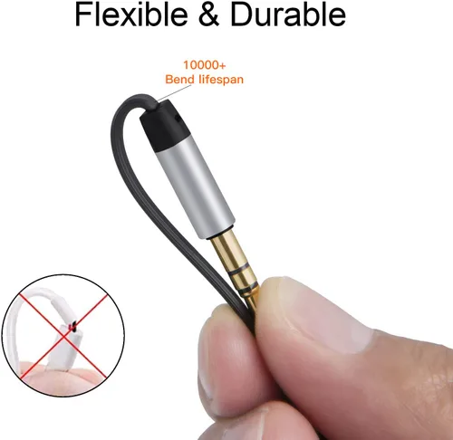 Miniatura 4 de CableCreation Cable auxiliar, 6 pies/5.9 ft plano de 0.138 in, cable estéreo auxiliar de 90 grados en ángulo recto compatible con automóvil, estéreo