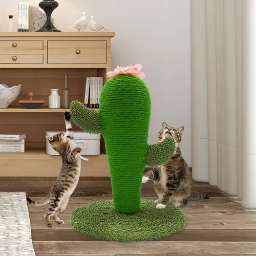 Miniatura 7 de AUSCAT Poste rascador para gatos, lindo poste rascador de cactus, rascador de sisal natural para gatos y gatitos