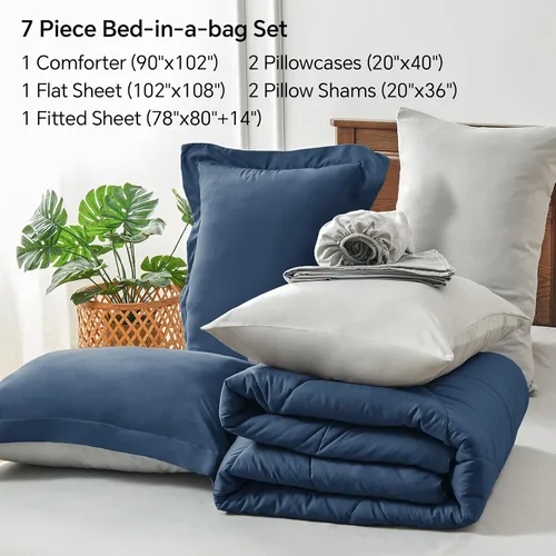 Miniatura 5 de BEDELITE Juego de edredón tamaño King de 7 piezas en una bolsa, juego de cama reversible de microfibra suave azul tranquilo con edredones, sábanas