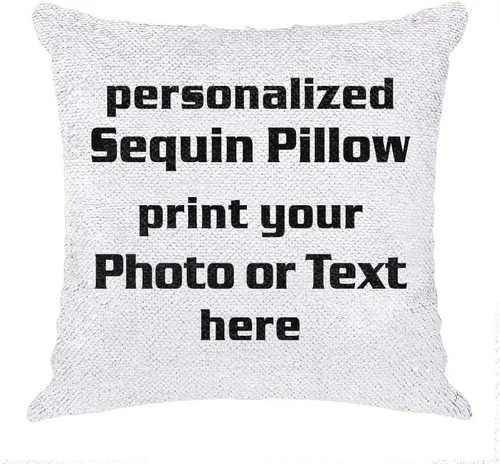 Miniatura 3 de Funda de almohada con lentejuelas para fotos/texto, imagen oculta, regalo personalizado único para amigos, familia, mascotas, lentejuelas negras