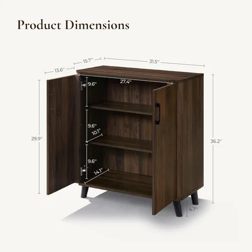Miniatura 2 de LuxenHome - Armario buffet con almacenamiento, gabinete moderno de mediados de siglo con borde curvo, gabinete de café de nogal, pequeño armario