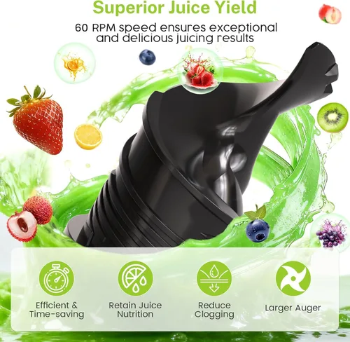 Miniatura 3 de Exprimidor de prensa en frío exprimidor lento con base de acero inoxidable, canal de alimentación de 5.4 pulgadas de ancho, máquinas exprimidoras