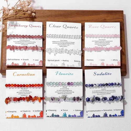Miniatura 15 de Pulseras de cristal curativo para mujer, 2 pulseras de piedra natural de 0.236 pulgadas, pulseras elásticas de cuentas de cristal hechas a mano
