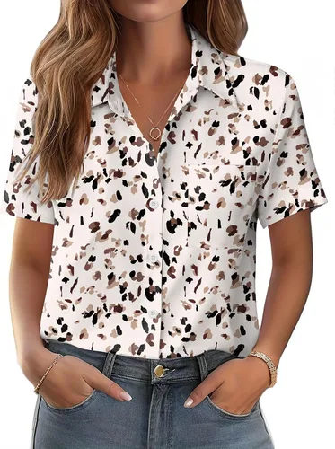 Miniatura 9 de Zeagoo Blusa de manga corta con botones para mujer, con bolsillo en el busto, para negocios, casual, para el trabajo, trajes de verano