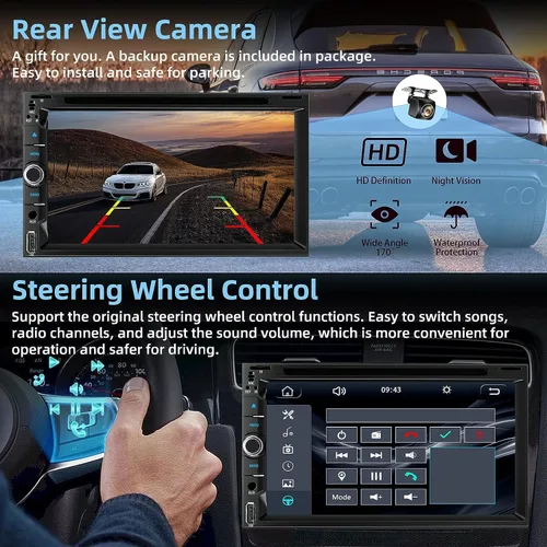 Miniatura 5 de Estéreo de coche de doble DIN con reproductor de CD/DVD - CarPlay y Android Auto, audio para coche con Bluetooth, pantalla táctil HD de 7 pulgadas