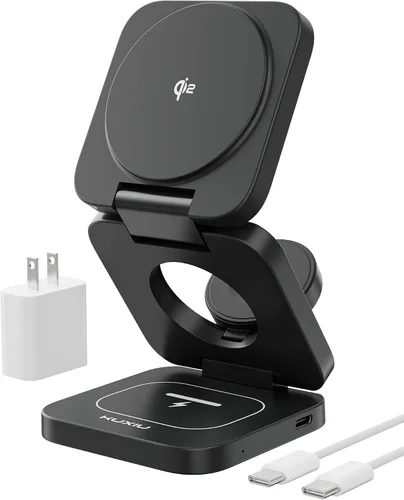 Miniatura 10 de KU XIU Cargador inalámbrico magnético plegable X40, estación de carga 3 en 1 para iPhone 17/16/15/14/13/12 y iPhone Air, carga rápida de 5 W