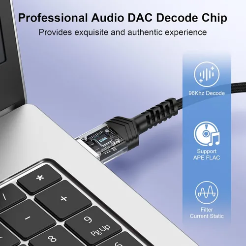 Miniatura 3 de Cable USB a 3.5mm Audio Aux, 0.9m Adaptador USB Macho a AUX Macho TRS Cable de Audio Trenzado Estéreo para Auriculares, Altavoces, PC, Laptop, Negro