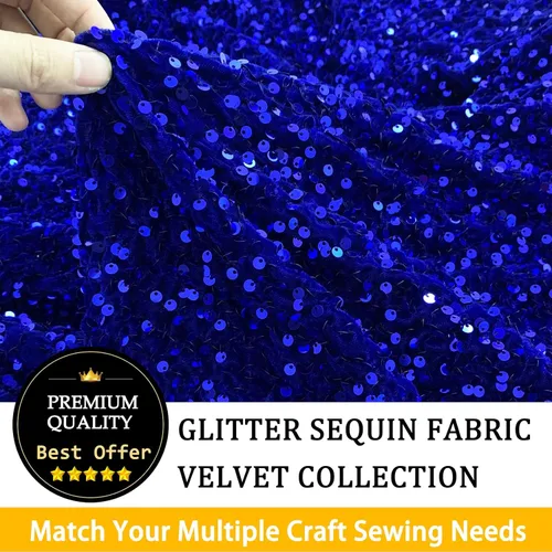 Miniatura 4 de The Yard - Tela de lentejuelas azules de 1 yarda, tela elástica de lentejuelas, tela de tapicería azul real brillante para coser, tela de punto