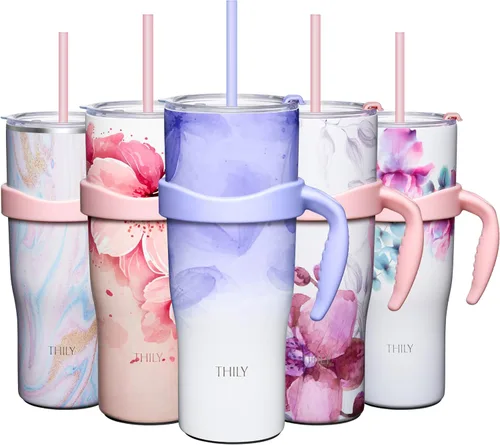 Miniatura 5 de THILY Vaso de 40 onzas de acero inoxidable con asa - Taza de viaje con aislamiento al vacío, tapa a prueba de salpicaduras y a prueba de fugas, 2