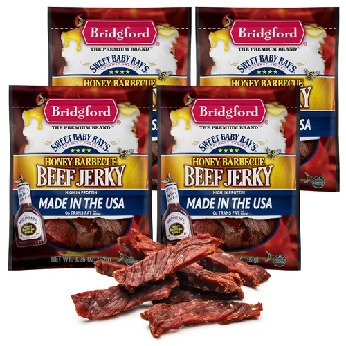 Miniatura 12 de Bridgford Sweet Baby Ray's Beef Jerky Honey BBQ de 3.25 onzas, paquete de 2 – Cecina alta en proteínas para impulso de energía del mediodía