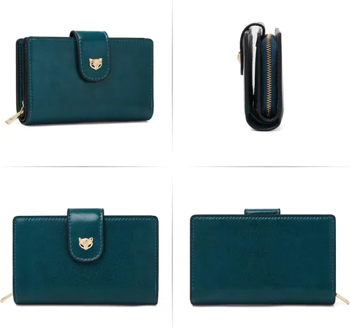 Miniatura 3 de FOXLOVER Carteras plegables para mujer, bloqueo RFID, embalaje de regalo, monederos de mano con cremallera, Azul-A, Moda