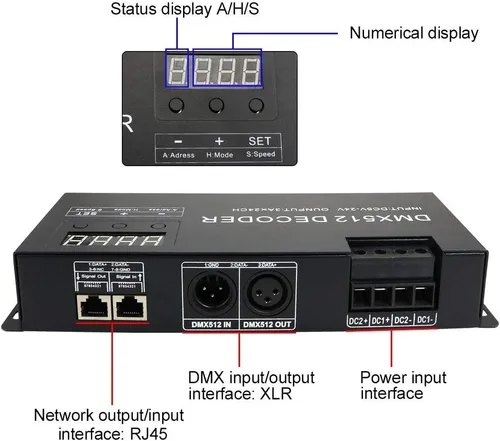 Miniatura 3 de AZIMOM Controlador de decodificador DMX de 24 canales con pantalla digital DC5V-24V 3A/CH Controlador RGB DMX512 tira de luz led decodificador