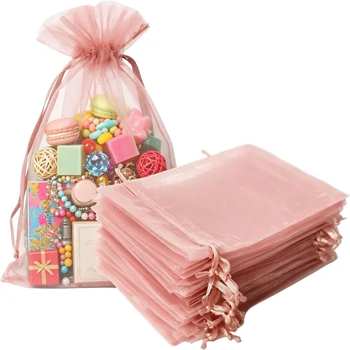 Miniatura 31 de Bolsas de regalo de organza de 4 x 6 pulgadas con cordón para joyas, dulces, paquetes de 50 bolsas de té de tela transparente azul aguamarina