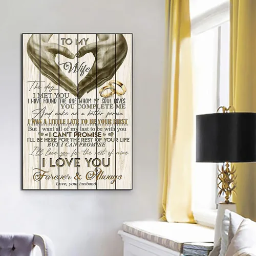 Miniatura 5 de Póster en lienzo con texto en inglés «To My Wife», «To My Wife», «Love Your Husband I Was A Little Late to Be Your First But I Want All of My Last