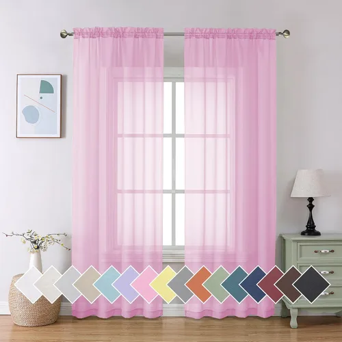 Miniatura 191 de Aiyufeng 2 paneles de cenefa transparente negra de 14 pulgadas de largo, cortinas cortas negras transparentes para dormitorio, cortinas de cocina
