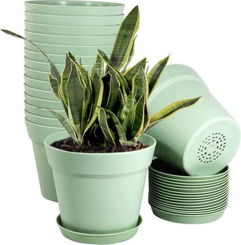 Miniatura 11 de WOUSIWER Paquete de 16 macetas de plástico de 6 pulgadas para macetas de interior, resistentes y elegantes de 6 pulgadas para plantas