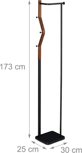 Miniatura 4 de Relaxdays Perchero de metal y madera moderno 3 ganchos y perchero, alto x ancho x fondo: 68.1 x 11.8 x 9.8 in, negro/marrón, 70% acero 30%, 1