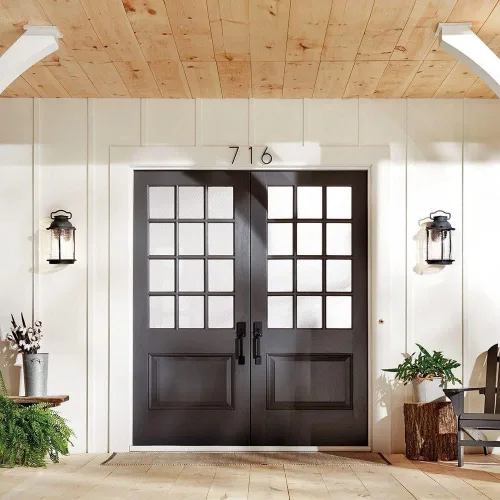 Miniatura 2 de Kichler Ashland Bay - Lámpara de pared para exteriores de 16 pulgadas, cristal acanalado transparente con semillas en zinc envejecido, grande