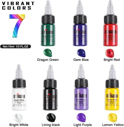 Miniatura 2 de STIGMA Juego de tinta de tatuaje profesional de 7 colores con 0.5 fl oz 1/2 oz por botella de tinta de tatuaje para artistas de tatuaje