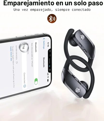Miniatura 4 de bmanl Auriculares Inalámbricos Bluetooth Auriculares con Ganchos Sobre la Oreja Auriculares con 80H Tiempo de Reproducción, Pantalla de Energía LED