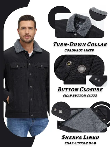 Miniatura 6 de KEFITEVD Chaqueta de pana para hombre, con forro polar, abrigo de invierno cálido y grueso para trabajo casual