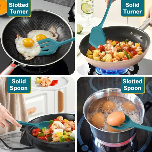 Miniatura 4 de P&P CHEF Juego de utensilios de cocina, 4 piezas de utensilios de cocina de silicona antiadherentes, espátula sólida ranurada resistente al calor