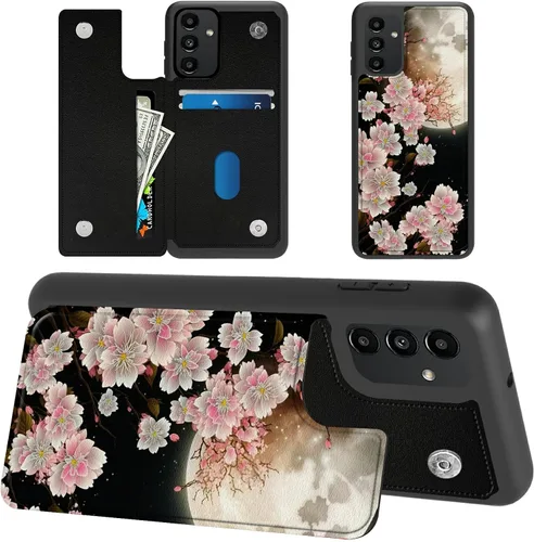 Miniatura 8 de Funda tipo cartera para Samsung Galaxy A14 5G con tarjetero y bloqueo RFID, piel sintética suave, función atril, cierre magnético, funda delgada