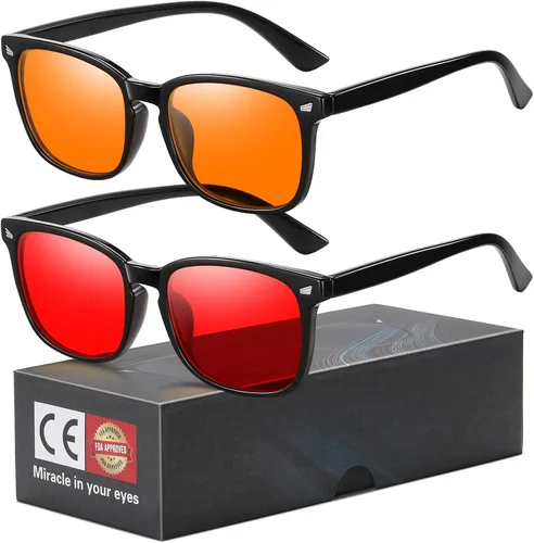 Okany Lentes con bloqueo de luz azul para juegos y sueño, lentes de doble lente ámbar para día y noche roja, bloquean el 99% de la luz azul