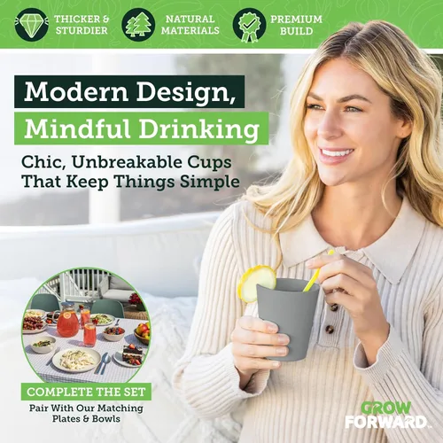 Miniatura 5 de Tazas de paja de trigo premium de Grow Forward - 13 y 20 oz, tazas irrompibles sin BPA de plástico duro - Vasos de plástico reutilizables y ligeros
