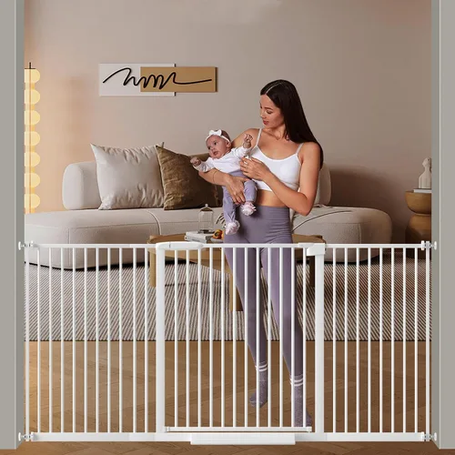 Miniatura 14 de DEARBB Puerta extra ancha para bebé, espacio ultra estrecho de 30.11 a 77.36 pulgadas, montado a presión, doble cerradura, cierre automático, puerta